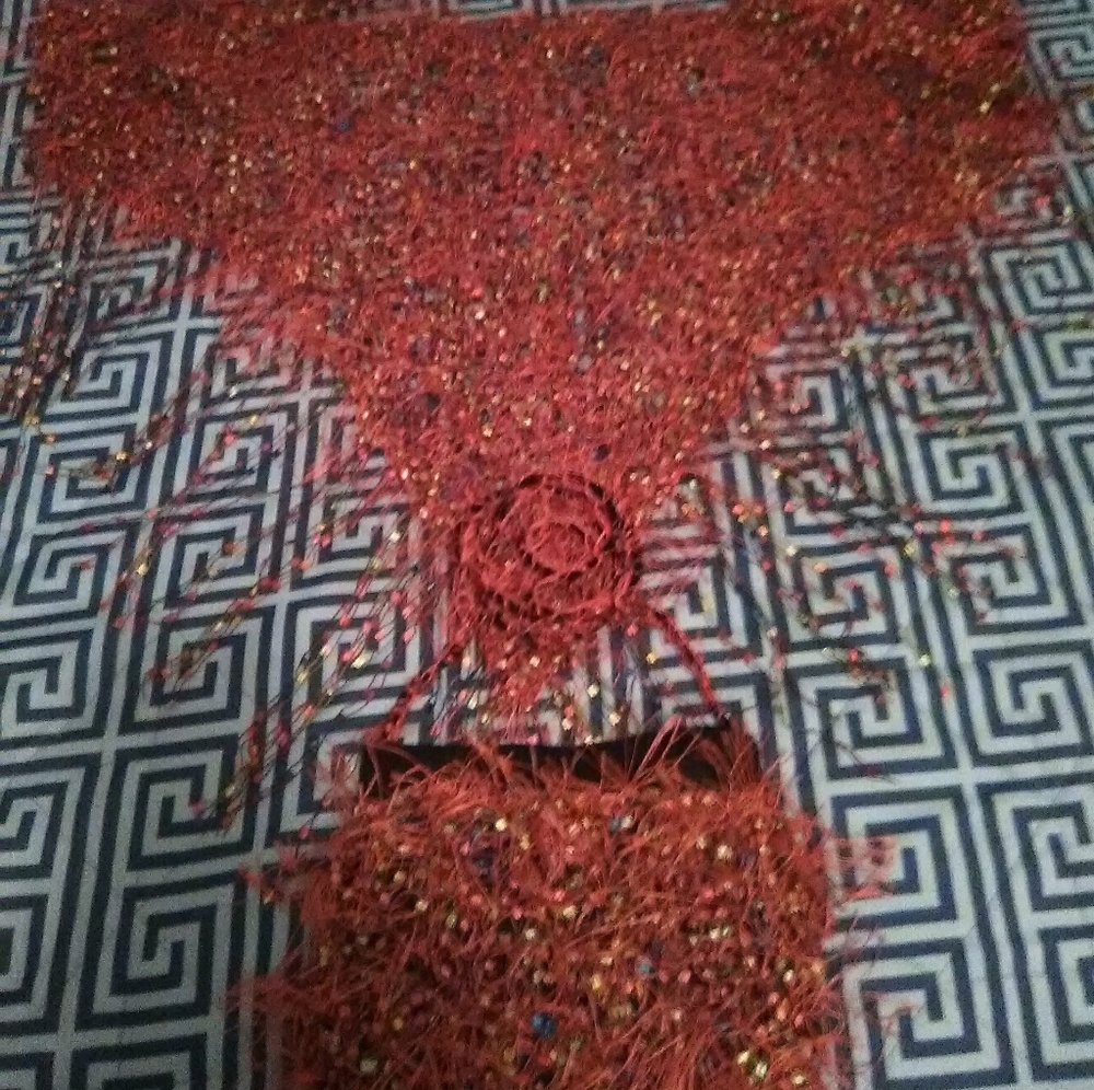 Shimmering 🦊 Red and Black Trimmed Shawl& 👛